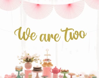 Banner para el segundo cumpleaños de gemelos, Banner "Somos dos", Banner para el segundo cumpleaños de gemelos, Banner de cumpleaños personalizado por edad, Elige tu color