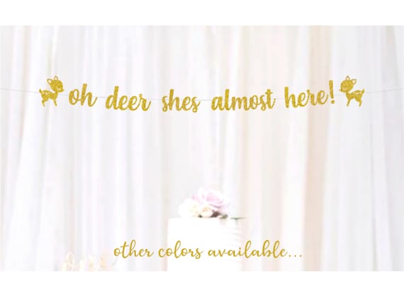 Oh Deer Shes Almost Here Banner, Baby Shower, Baby Sprinkle, Woodland Theme Shower, Baby Girl, Its a Girl! Il_570xn