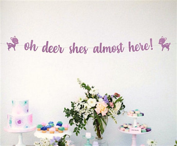 Oh Deer Shes Almost Here Banner, Baby Shower, Baby Sprinkle, Woodland Theme Shower, Baby Girl, Its a Girl! Il_570xn