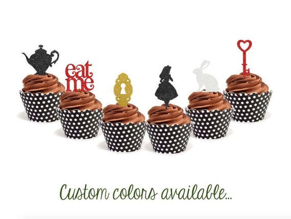 Alice In Wonderland Cupcake Toppers Onederland Cupcake Toppers Alice In Wonderland Birthday Set Of 6 Or 12 By Carismatic Designs Catch My Party