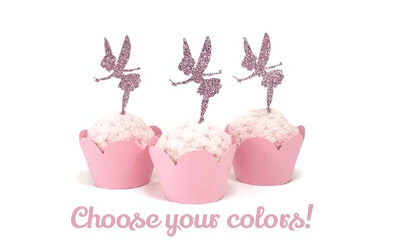 Fairy Cupcake Toppers, Faeries, Fairy Garden Party, Tinkerbell Birthday, Choose Your Color, Set of 8 or 12 Il_570xn