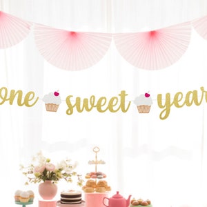 One Sweet Year First Birthday Banner, 1st Birthday, Cupcakes, Sweets Theme Birthday, Choose Your Colors,