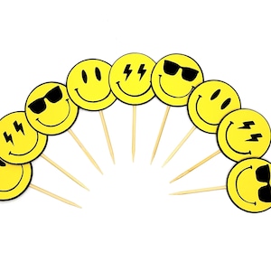 Smiley Face Cupcake Toppers, Sets of 8 or 12
