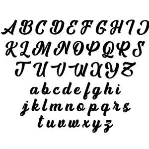 May include: A black and white image of the alphabet in a cursive font. The letters are in uppercase and lowercase.
