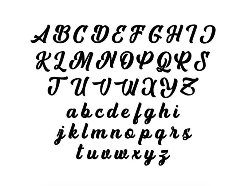 May include: A black and white image of the alphabet in a cursive font. The letters are in uppercase and lowercase.