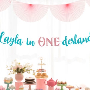 Banner de cumpleaños de Onederland, 1er cumpleaños, en ONEderland, Cake Smash, nombre personalizado, primer banner de cumpleaños del bebé