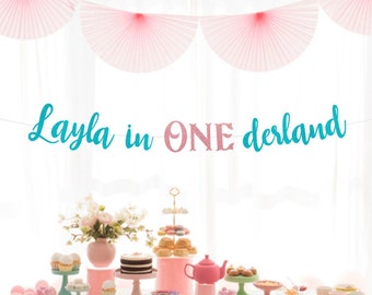 Onederland Birthday Banner, 1st Birthday, In ONEderland, Cake Smash, Custom Name, Baby's First Birthday Banner