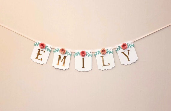 Personalized Name Banner, Nursery Name Banner, Completely Customizable, 1st Birthday, Nursery Decor, Garden Themed Baby Shower, Christening Il_570xn