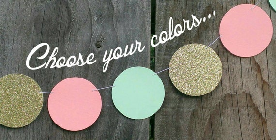 Peach Mint Green And Gold Paper Circle Garland Coral Dot
