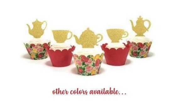 Teacup & Teapot Cupcake Toppers, Tea Party, Fancy Nancy Birthday, Alice in Wonderland Birthday, Garden Party, High Tea Party Il_570xn