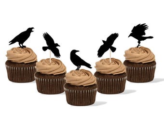 Adornos para cupcakes con forma de cuervo o corneja, juego de 10 o 15 unidades.