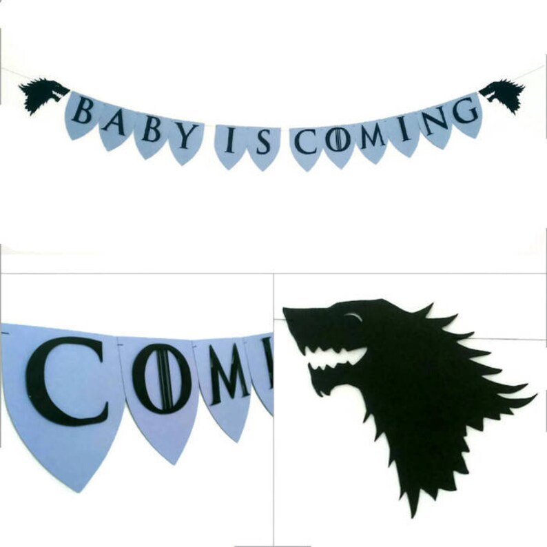 Baby Shower Decor Welcome Baby Baby is Coming We/'re Pregnant Banner Medieval Baby Shower Garland
