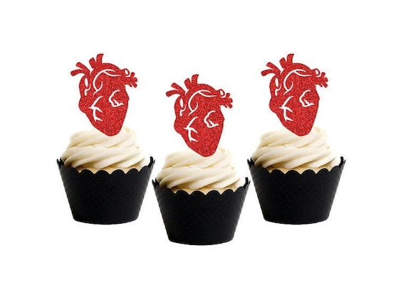 Anatomical Heart Cupcake & Food Toppers, Set of 8 or 12, Valentines Day, Medical Student, Nursing School, Human Anatomy, Human Heart Il_570xn