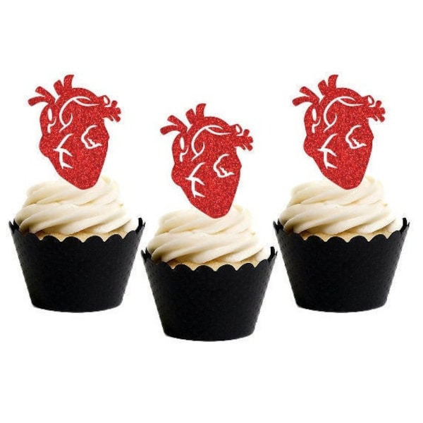 Anatomical Heart Cupcake & Food Toppers, Set of 8 or 12, Valentines Day, Medical Student, Nursing School, Human Anatomy, Human Heart