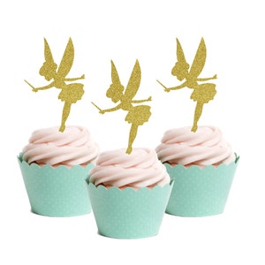 Fairy Cupcake Toppers,  Faeries, Fairy Garden Party, Tinkerbell Birthday, Choose Your Color, Set of 8 or 12