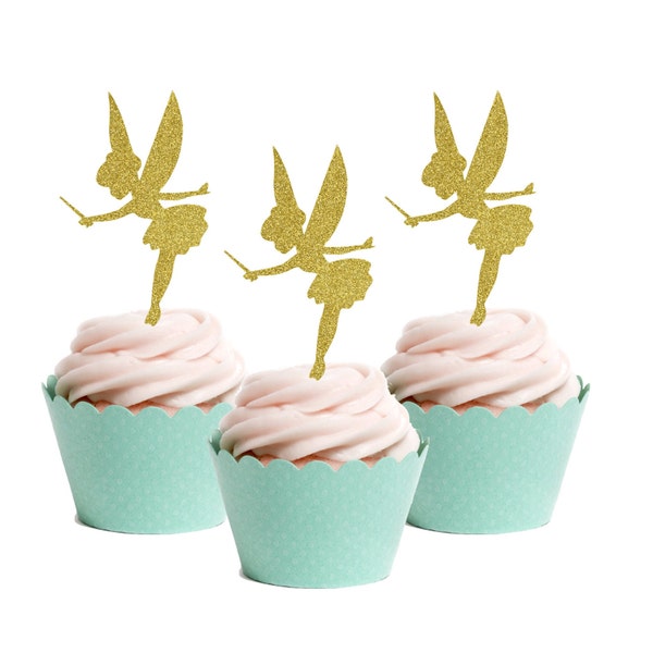 Fairy Cupcake Toppers,  Faeries, Fairy Garden Party, Tinkerbell Birthday, Choose Your Color, Set of 8 or 12