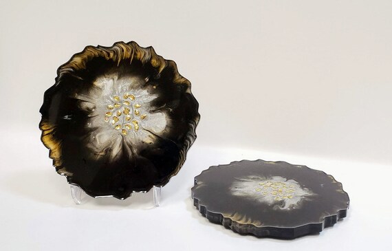 Black Gold & Silver Coasters, Set of 4, Geode Inspired, Beautiful, Shiny, Great Gift for Anyone, Ready to Ship, Free Shipping! Il_570xn