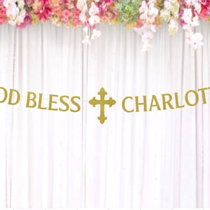 God Bless Banner, Baptism Banner, Christening Banner, First Communion Banner, Choose Your Color