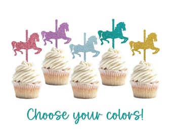 Carousel Horse Cupcake Toppers, Mary Poppins Birthday, Carnival Birthday, Set of 10 or 15