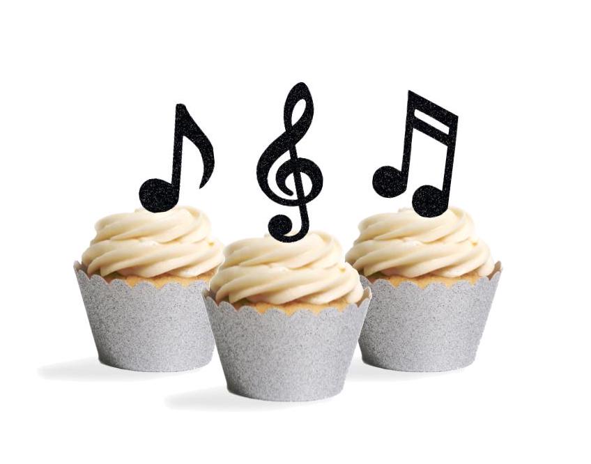 Music Note Cupcake & Food Toppers, Rockstar Birthday Party,  Choose Your Color, Set of 8 or 12
