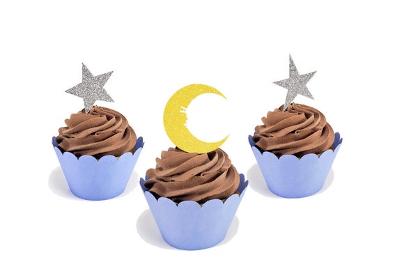 Stars & Moon Cupcake Toppers or Food Picks, Twinkle Twinkle Little Star Birthday Party or Baby Shower, Space Theme Party Il_570xn
