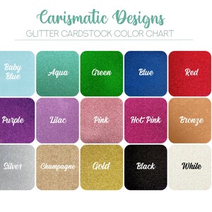 Puede incluir: Carta de colores que muestra 15 colores diferentes de cartulina con purpurina. Los colores son: azul beb&eacute;, aguamarina, verde, azul, rojo, morado, lila, rosa, rosa intenso, bronce, plata, champ&aacute;n, dorado, negro y blanco.