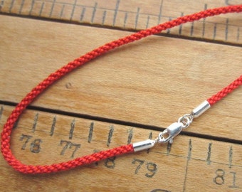 Red Silk Cord Bracelet with Tiny Sterling Silver Lobster Clasp and End Caps