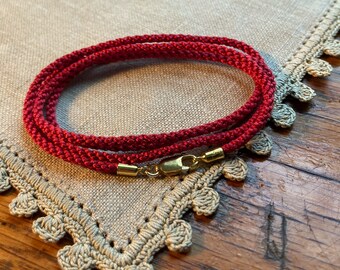 2mm Thick Dark Red Silk Cord Necklace with Gold Vermeil Ends and Clasp--for Your Pendant