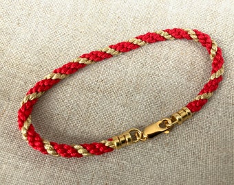 One of a Kind Red and Gold Silk Cord Necklace or Bracelet with Gold Vermeil Ends and Clasp--for Your Pendant