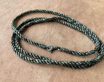Natural, Rugged 3mm Thick Olive, Brown and Black Silk Cord for YOUR Pendant--Oxidized Sterling Silver Swiveling Lobster Clasp and End Caps