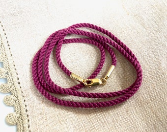 SALE--This 2.5mm Thick Soft Deep Purple Silk Cord Necklace with Thick Gold Vermeil Ends and Clasp--for Your Pendant