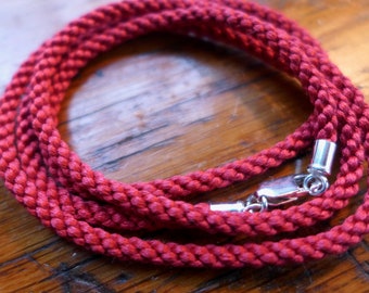 3mm Thick Dark Red Silk Cord Necklace with Sterling Silver Ends and Clasp--for Your Pendant