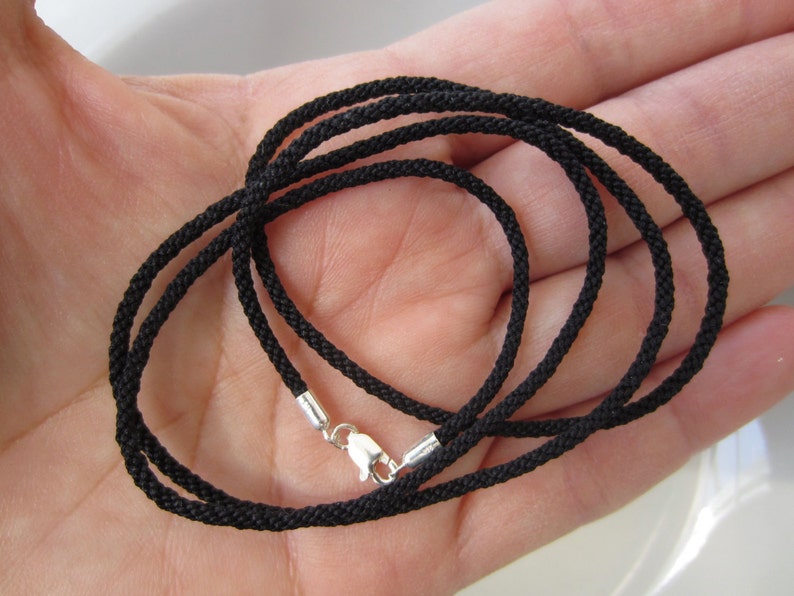 2.3mm Black Silk Cord Necklace with Sterling Silver Ends and Etsy