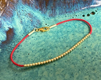 Lucky Number Tiny Gold Vermeil Round Beads--Delicate Red Silk Cord Bracelet with Gold Vermeil Clasp