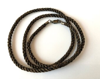 Rugged 3mm Thick Brown and Black Silk Cord for YOUR Pendant--Oxidized Sterling Silver Ends and Lobster Clasp--Great for Guys