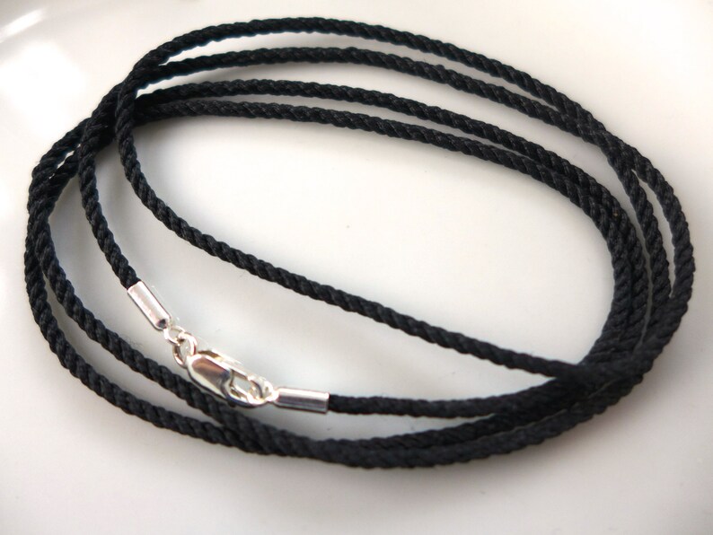 1.3mm Slender Black Silk Cord Necklace with Sterling Silver Etsy