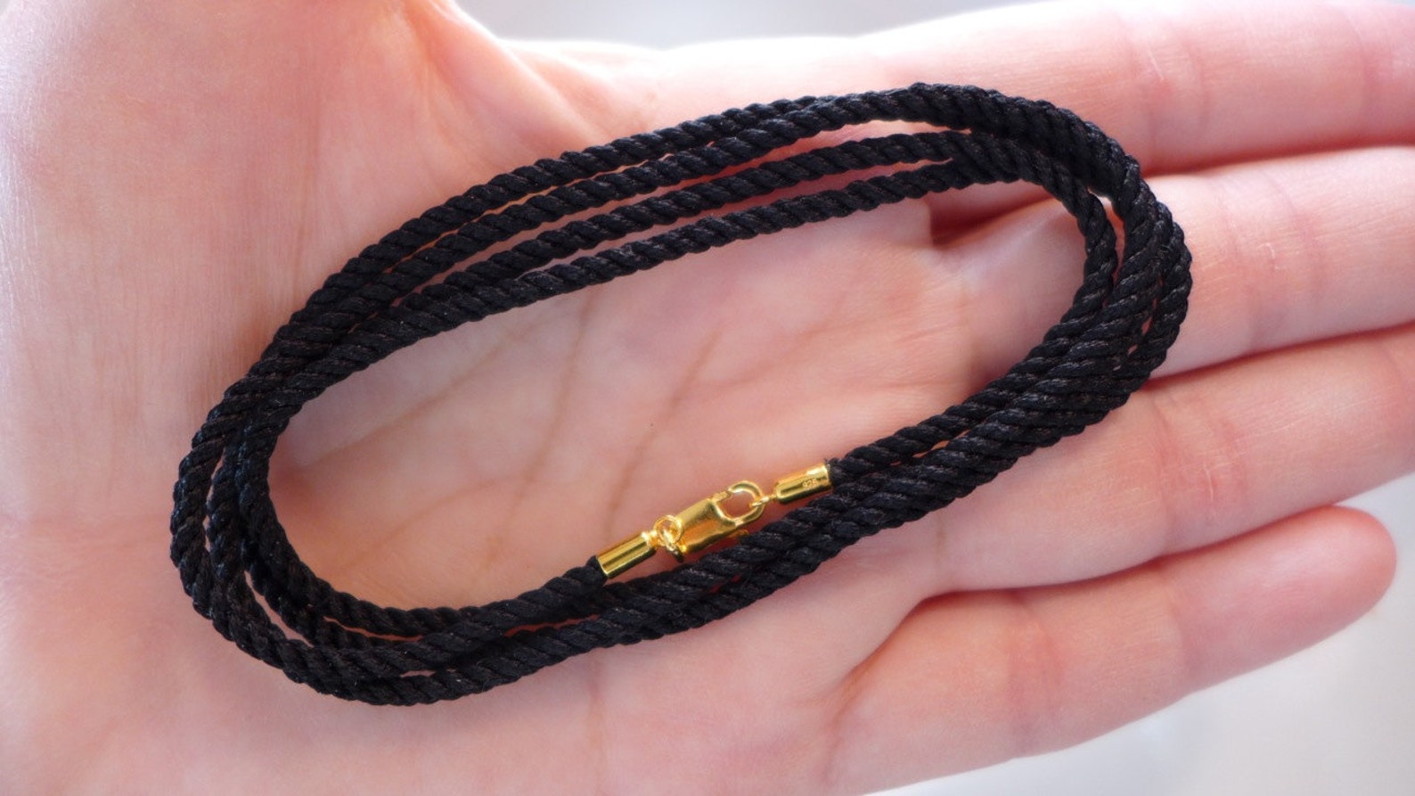 2.3mm Black Silk Cord Necklace with Gold Vermeil over Etsy