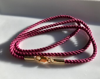 2.5mm Thick Soft Deep Purple Silk Cord Necklace with Thick Gold Vermeil Ends and Clasp--for Your Pendant