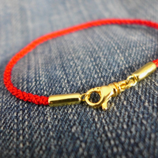 A Touch Thicker Red Silk Cord Bracelet with Gold Vermeil End Caps and Gold Vermeil Swivel Lobster Clasp