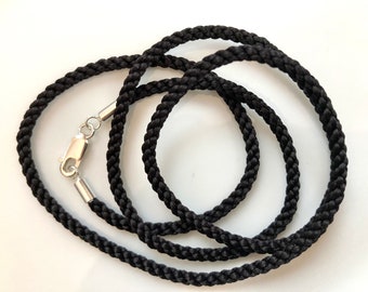 3mm Thick Black Silk Cord Necklace for YOUR Pendant--with Sterling Silver End Caps and Sterling Lobster Clasp