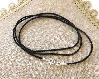 Delicate 1mm Black Silk Cord Necklace with Sterling Silver Ends and Clasp--Perfect for YOUR Small Charm