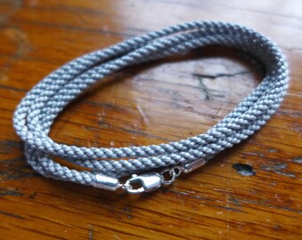 2mm Silvery Gray Silk Cord Necklace with Sterling Silver Ends and Clasp for YOUR Pendant