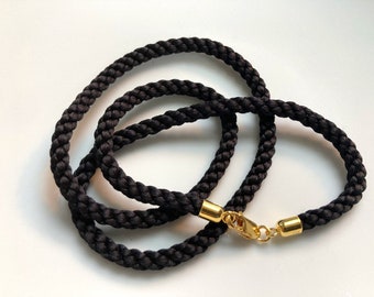 4mm Thick Black Silk Cord Necklace for YOUR Pendant--with Gold Vermeil End Caps and Lobster Clasp