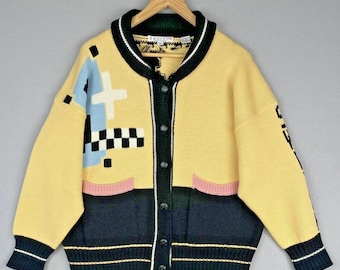 SWATCH Vintage DARE 2 B SQUARE Graphic Punk Sweater Cardigan