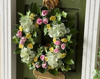 DOLLS HOUSE Rose and Hydrangea Summer Door Wreath | Summer Door Wreath | 1:12 scale