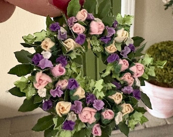 DOLLS HOUSE Summer Rose Door Wreath | Miniature Door Wreath | 1:12 scale