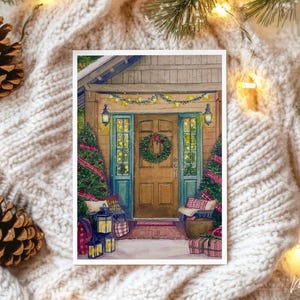 Juego de tarjetas de cabaña navideña / Tarjetas navideñas en acuarela / Juego de tarjetas artesanales / Tarjetas navideñas