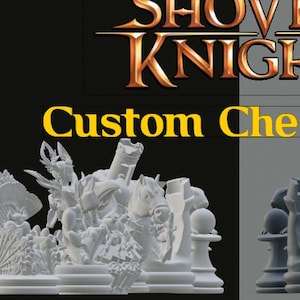 Jeu d&#39;échecs Shovel Knight - Édition collector imprimée en 3D fabriquée à la main - Pièces lestées - Jeu d&#39;échecs personnalisé unique pour les joueurs et les fans
