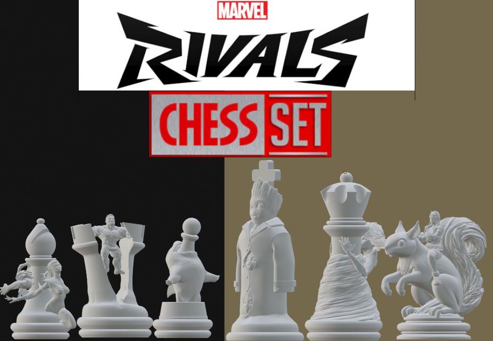 Marvel Rivals Custom Chess Set - Playful Themed Pieces - Groot