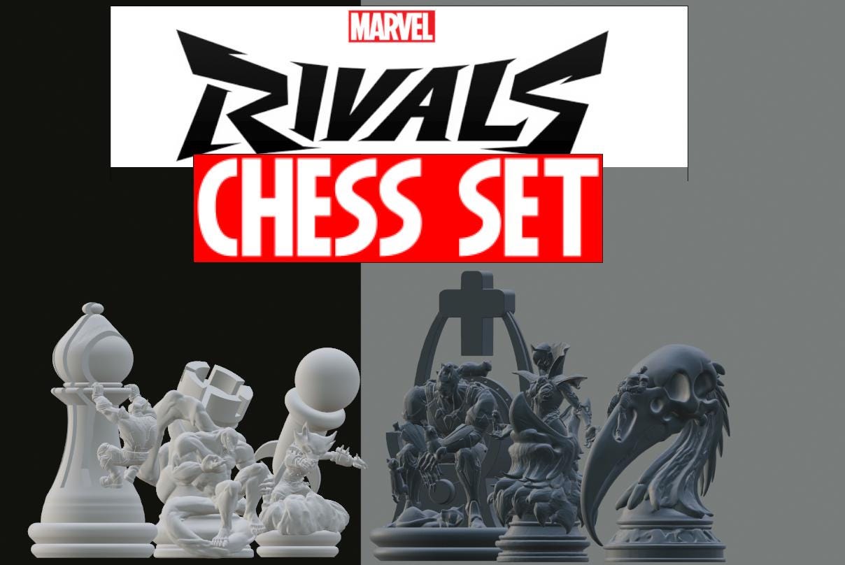 Marvel Rivals Custom Chess Set - Dark & Dramatic Theme - Black